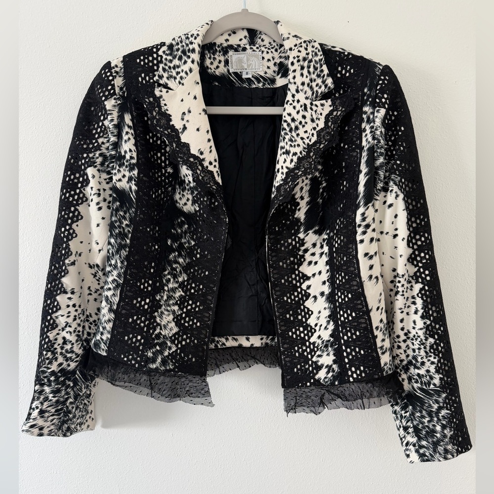 Alberto Makali Western Contrast Netural Lace Quiet Luxury Blazer size 8 (medium) - Picture 7 of 12